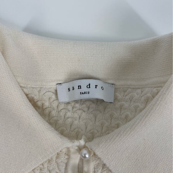 Sandro Cream Esmia knitted polo top with pearl front size 3 / large - Picture 4 of 7